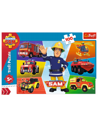 Puzzle carton 100 piese Trefl Pompierul Sam - vehicule, 16354 / 431063, 5+ ani