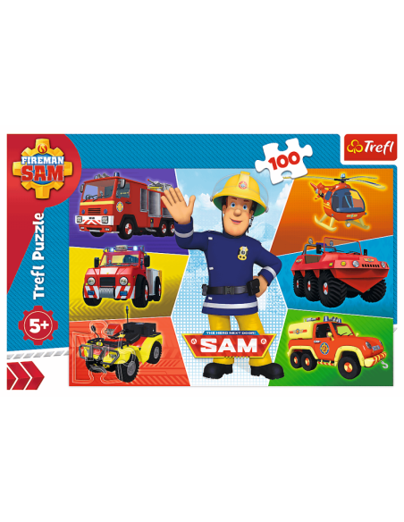 Puzzle carton 100 piese Trefl Pompierul Sam - vehicule, 16354 / 431063, 5+ ani