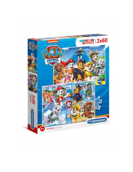 Puzzle carton 2in1 60 piese Clementoni Supercolor - Paw Patrol - set 2x, 21617, 5+ ani