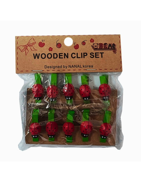 Accesorii creatie - lemn - carlig color buburuze + sfoara, 3.5cm, set 10 buc, Colorarte