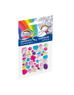 Accesorii creatie - pietre pretioase plastic, diverse culori, 3-15mm, autoadezive, blister 42 buc, Fiorello, GR-DS137 / 170-2468