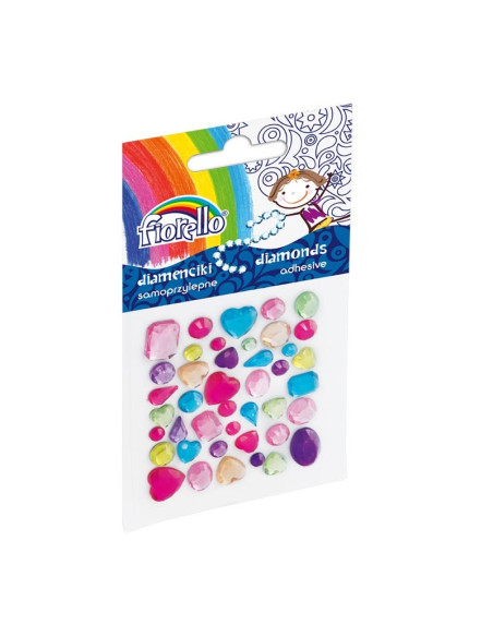 Accesorii creatie - pietre pretioase plastic, diverse culori, 3-15mm, autoadezive, blister 42 buc, Fiorello, GR-DS137 / 170-2468