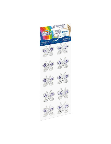 Accesorii creatie - diamante plastic, violet, 38mm, autoadezive, fluturasi, blister 10 buc, Fiorello, GR-DS089 / 170-2475