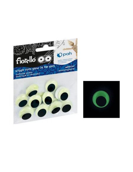 Accesorii creatie - ochi mari plastic, negru, 20mm, fosforescenti, set 15 buc, Fiorello, GR-KE15-20F / 170-2563