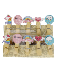 Accesorii creatie - lemn - carlig color unicorn / inima / sageata / nor, set 10 buc, Craft With Fun, 439345