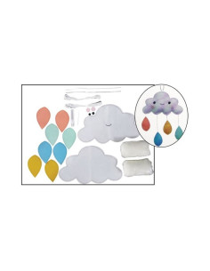 Set accesorii creatie nori fetru, 14cm, dublu, ac plastic, ata, lipici, vata sintetica, instructiuni