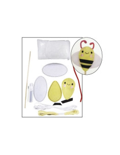 Set accesorii creatie albina fetru, 14cm, ac plastic, ata, lipici, vata sintetica, instructiuni
