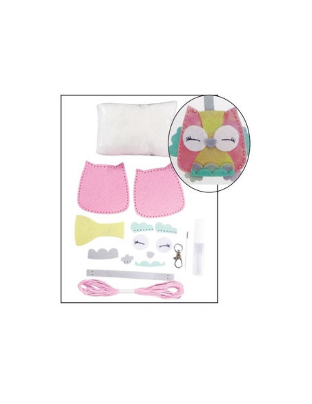 Set accesorii creatie bufnita fetru, 14cm, ac plastic, ata, lipici, vata sintetica, instructiuni