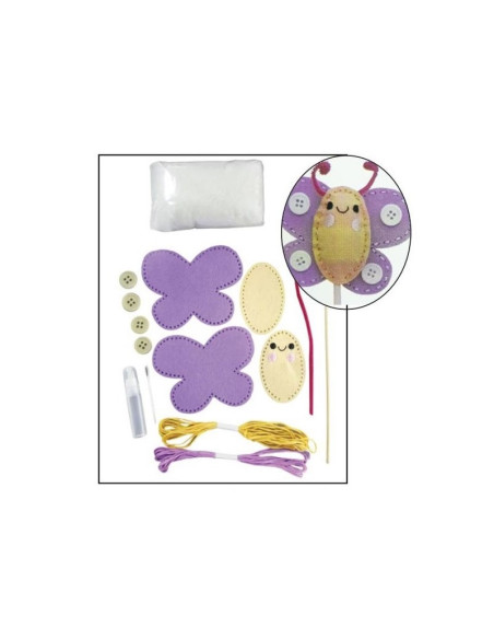 Set accesorii creatie fluture fetru, 14cm, ac plastic, ata, lipici, vata sintetica, instructiuni