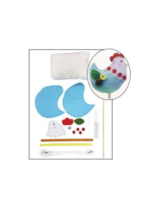 Set accesorii creatie pui fetru, 14cm, ac plastic, ata, lipici, vata sintetica, instructiuni