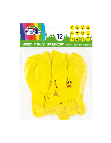 Baloane aniversare Fiorello, 30.5cm, emoticoane diverse modele, galben metalizat, 170-2347, set 12 buc