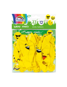 Baloane aniversare Fiorello, 30.5cm, emoticoane diverse modele, galben, 170-2328, set 12 buc