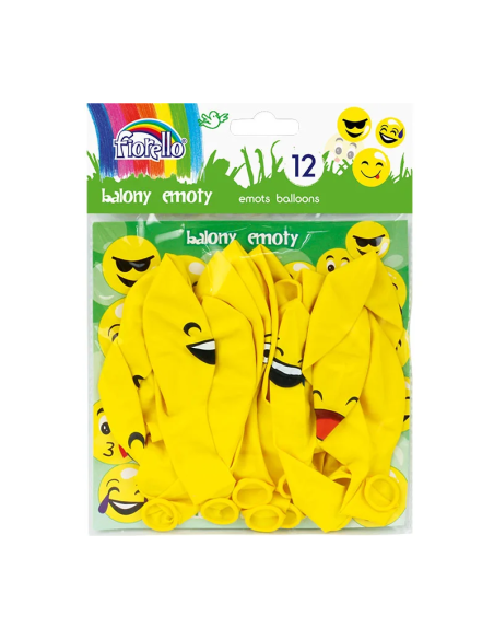 Baloane aniversare Fiorello, 30.5cm, emoticoane diverse modele, galben, 170-2328, set 12 buc
