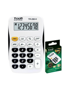 Calculator de birou Toor TR-295-K 120-1769, 8 digiti, alimentare baterie, alb/negru