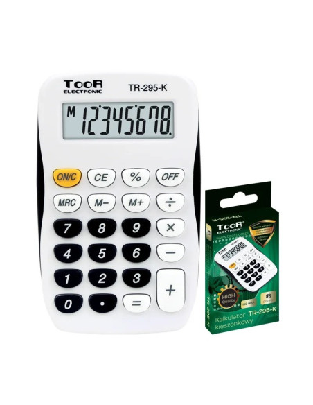 Calculator de birou Toor TR-295-K 120-1769, 8 digiti, alimentare baterie, alb/negru