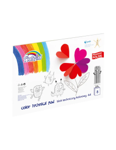 Bloc tehnic colorat A4 Fiorello 150-1438, 160g/mp, mix diverse culori, set 8 file