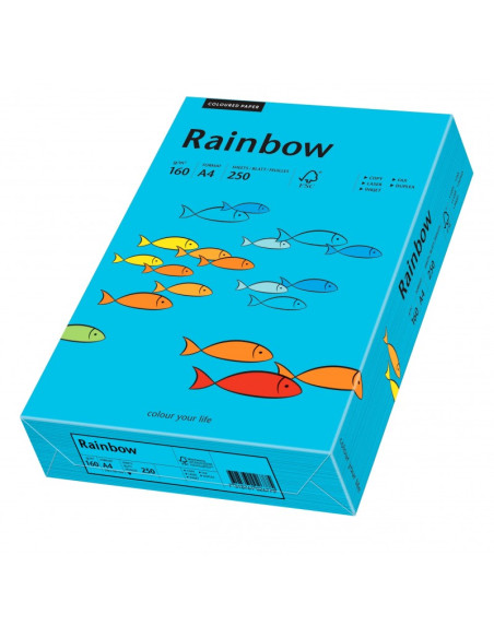 Carton colorat A4 Rainbow 88042747, 160g/mp, albastru, top 250 coli