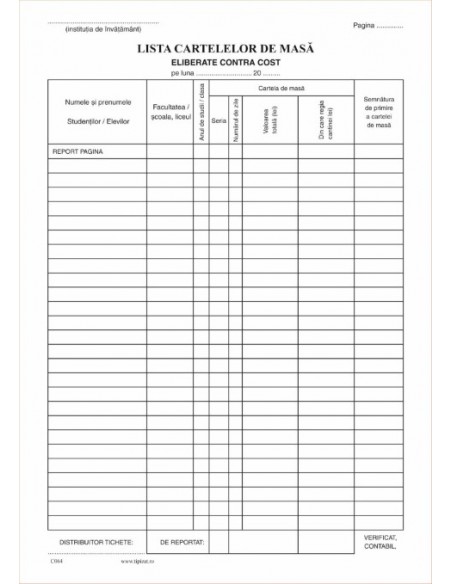 Lista cartelelor de masa eliberate contracost