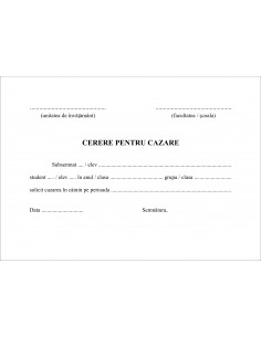 Cerere pentru cazare (in camin) si lista bunurilor folosite individual in camera
