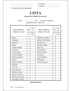 Lista bunurilor folosite colectiv in camera