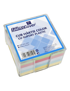 Cub hartie notes Office Cover, 500 coli, 85x85mm, 5 culori, include suport plastic transparent