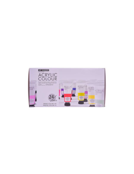 Culori acrilice Magi-Wap Art Rangers, 24 culori x 22ml, culori de baza, culori pastel, metalice, cu sclipici, FEA2422T-2