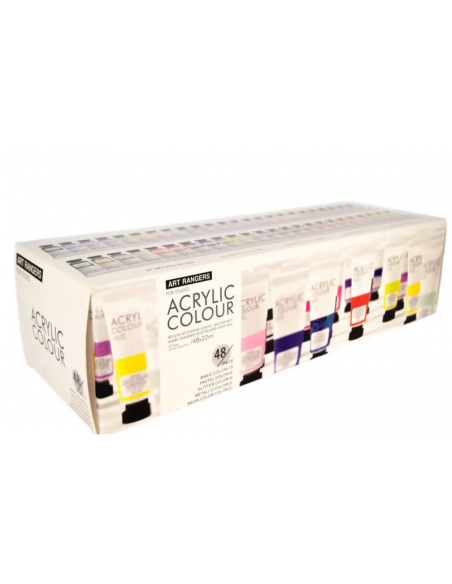 Culori acrilice Magi-Wap Art Rangers, 48 culori x 22ml, culori de baza, culori pastel, metalice, cu sclipici, FEA4822T-2