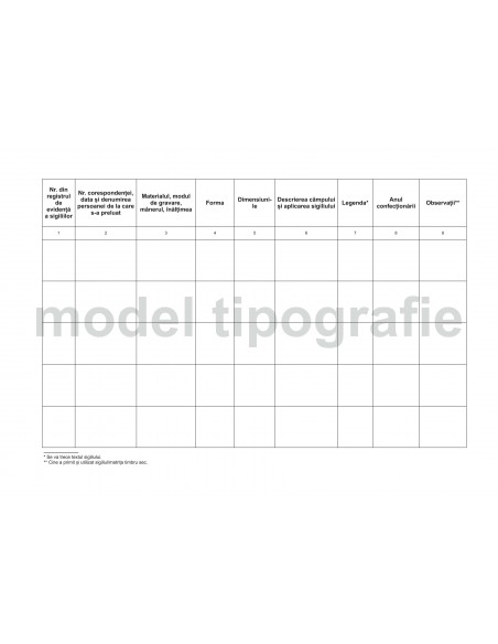 Registru de inventar al sigiliilor, matrite, timbru sec