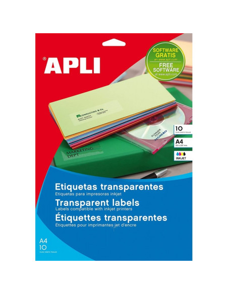 Etichete autocolante Agipa 10053, 1/A4, 210x297mm, permanente, colturi drepte, transparent, pentru inkjet, top 10 coli (10 et.)