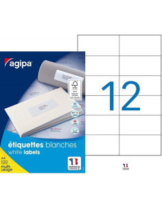 Etichete autocolante Agipa 101032, 12/A4, 105x49.39mm, permanente, colturi drepte, alb, top 100 coli (1200 etichete)