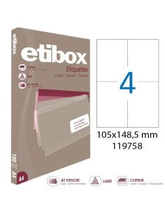Etichete autocolante Etibox 119758, 4/A4, 105x148.5mm, permanente, colturi drepte, alb, top 100 coli (400 etichete)
