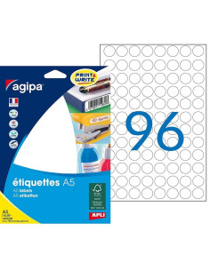 Etichete autocolante Agipa 114002, 96/A5, 15mm, permanente, rotund, alb, top 16 coli (1536 etichete)