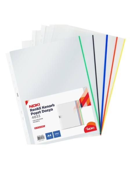 folie-de-protectie-noki-4833-a4-portret-70-microni-plastic-transparent-cu-perforatii-margini-colorate-set-25-buc