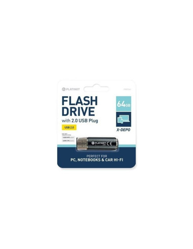 Stick memorie 64GB Platinet PMFE64, USB 2.0, carcasa aluminiu