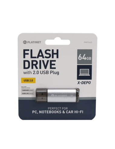 Stick memorie 64GB Platinet PMFE64, USB 2.0, carcasa aluminiu
