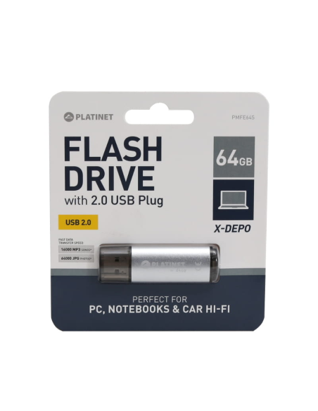 Stick memorie 64GB Platinet PMFE64, USB 2.0, carcasa aluminiu