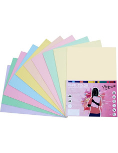 Hartie colorata A3 Fabrisa 16248, 80g/mp, mix culori pastel, top 100 coli