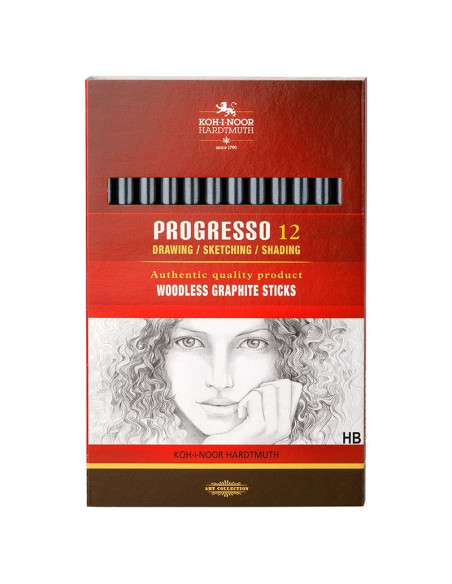 Creion grafit Koh-I-Noor Progresso K8911, HB - 8B, pentru desen tehnic, corp rotund integral din mina, fara lemn, set 12 buc