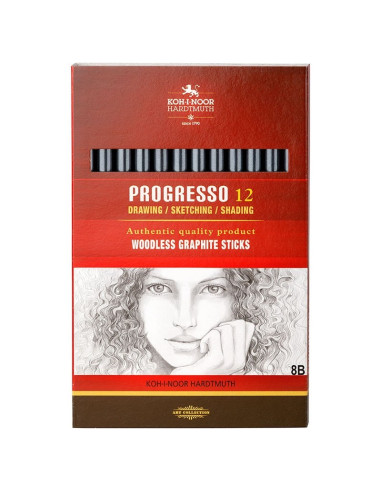 Creion grafit Koh-I-Noor Progresso K8911, HB - 8B, pentru desen tehnic, corp rotund integral din mina, fara lemn, set 12 buc