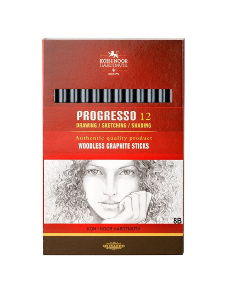 Creion grafit Koh-I-Noor Progresso K8911, HB - 8B, pentru desen tehnic, corp rotund integral din mina, fara lemn, set 12 buc