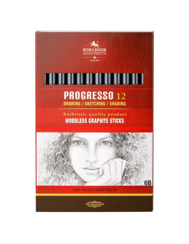 Creion grafit Koh-I-Noor Progresso K8911, HB - 8B, pentru desen tehnic, corp rotund integral din mina, fara lemn, set 12 buc