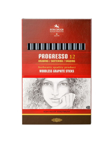 Creion grafit Koh-I-Noor Progresso K8911, HB - 8B, pentru desen tehnic, corp rotund integral din mina, fara lemn, set 12 buc