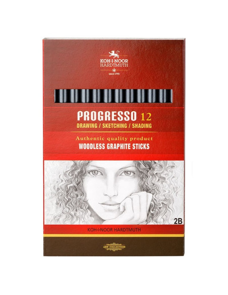 Creion grafit Koh-I-Noor Progresso K8911, HB - 8B, pentru desen tehnic, corp rotund integral din mina, fara lemn, set 12 buc