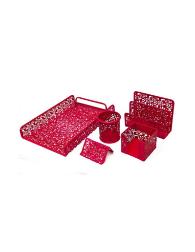 Set pentru birou Office Cover, plasa metalica cu flori stantate, 5 piese, diverse culori