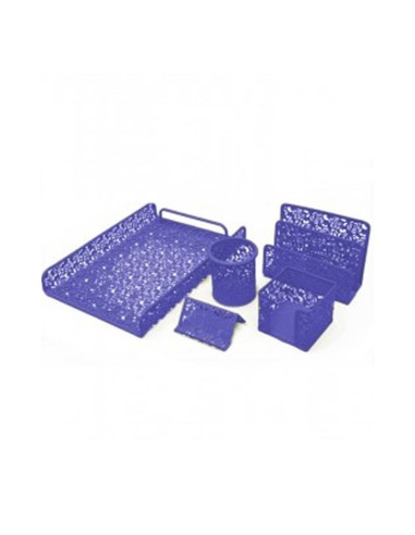 Set pentru birou Office Cover, plasa metalica cu flori stantate, 5 piese, diverse culori