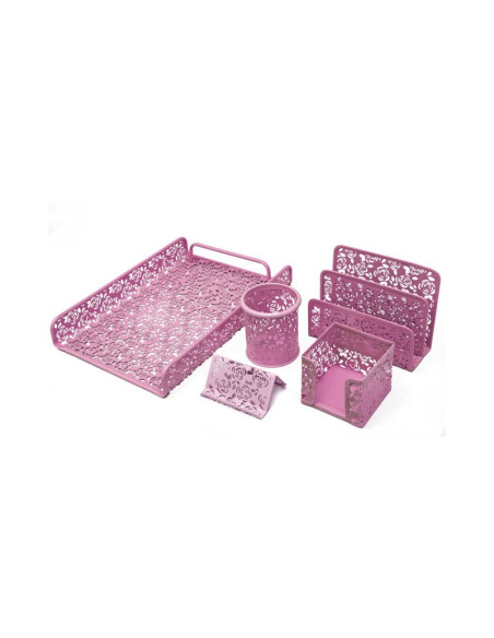 Set pentru birou Office Cover, plasa metalica cu flori stantate, 5 piese, diverse culori