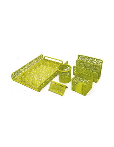 Set pentru birou Office Cover, plasa metalica cu flori stantate, 5 piese, diverse culori