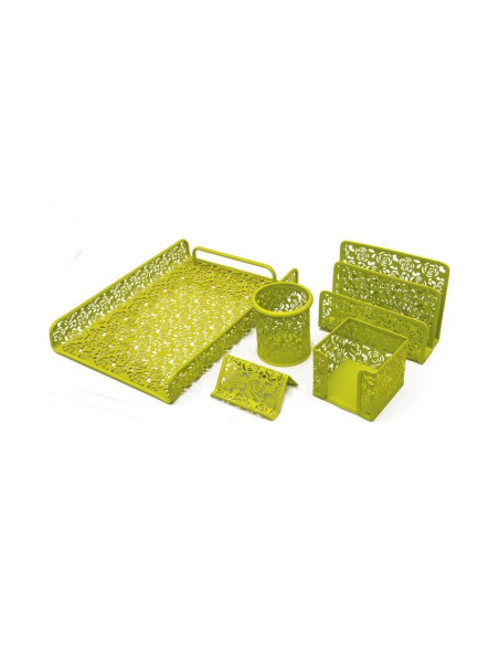 Set pentru birou Office Cover, plasa metalica cu flori stantate, 5 piese, diverse culori