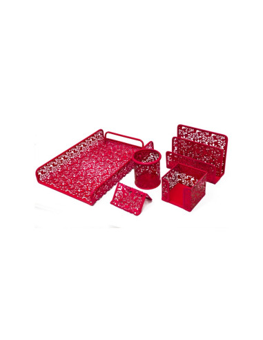 Set pentru birou Office Cover, plasa metalica cu flori stantate, 5 piese, diverse culori
