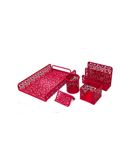 Set pentru birou Office Cover, plasa metalica cu flori stantate, 5 piese, diverse culori
